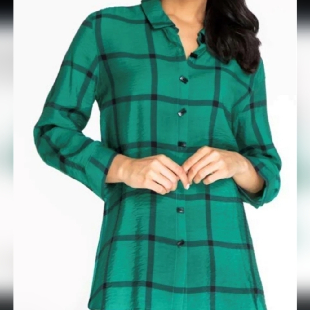 Multiples plaid long sleeve blouse